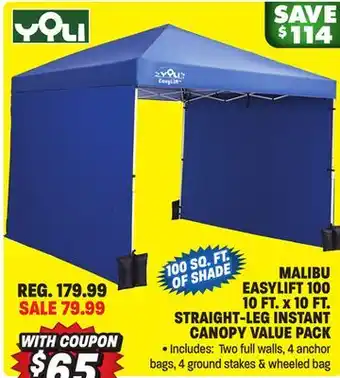 Big 5 Yoli malibu easylift 100 10' x 10' straight leg instant canopy value pack offer