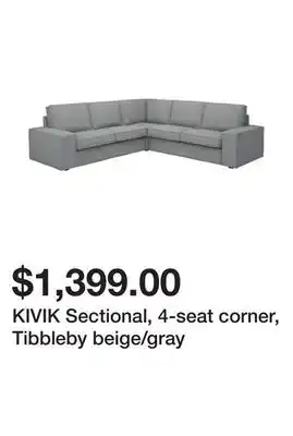 Ikea Kivik sectional, 4-seat corner, tibbleby beige/gray offer