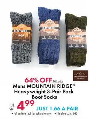 Boscov's Mens mountain ridge heavyweight 3-pair pack boot socks offer
