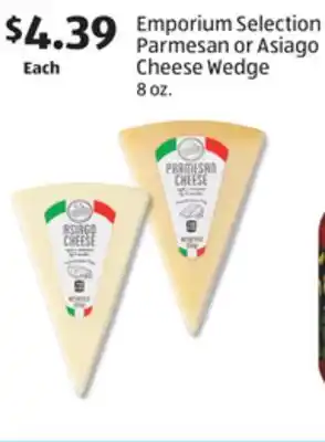 Aldi Emporium selection parmesan or asiago cheese wedge offer