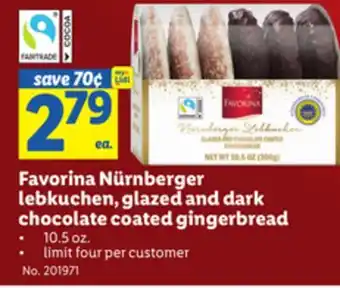 Lidl Favorina nürnberger lebkuchen, glazed and dark chocolate coated gingerbread offer