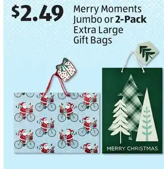 Aldi Merry moments jumbo or 2-pack extra large gift bags offer