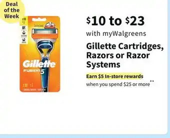 Walgreens Gillette cartridges, razors or razor systems offer