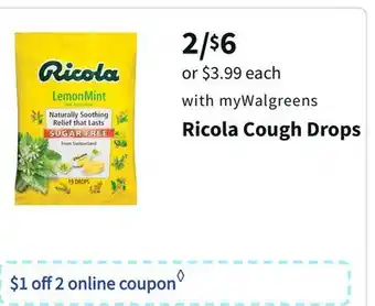 Walgreens Ricola cough drops offer