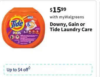 Walgreens Downy, gain or tide laundry care offer