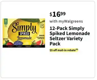 Walgreens 12-pack simply spiked lemonade seltzer variety pack offer