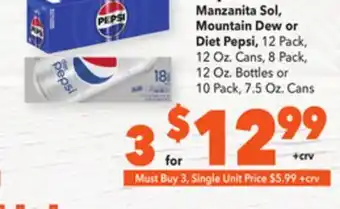 Vallarta Supermarkets Manzanita sol, mountain dew or diet pepsi offer