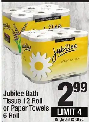 Super King Markets Jubilee bath tissue 12 roll or paper towels 6 roll offer