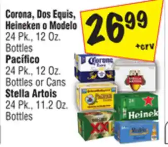 El Super Corona, dos equis, heineken o modelo 24 pk., 12 oz. bottles pacífico 24 pk., 12 oz. bottles or cans stella artois 24 pk., 11. offer