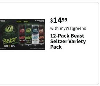 Walgreens 12-pack beast seltzer variety pack offer