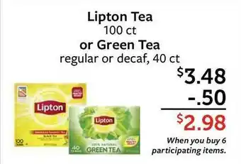 Fareway Lipton Tea Or Green Tea Regular Or Decaf offer