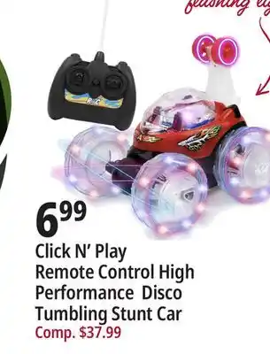 Ocean State Job Lot Click n' play remote control high performance disco tumbling stunt car offer