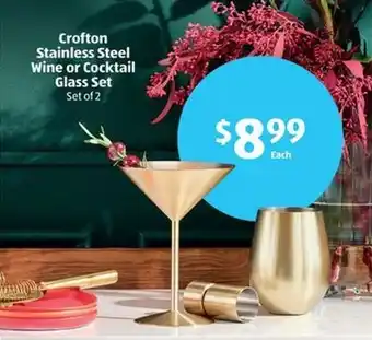 Aldi Crofton Stainless Steel Wine or Cocktail Glass Set offer