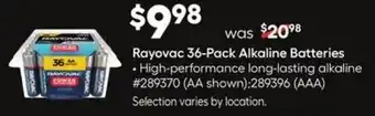 Lowe's Rayovac 36-Pack Alkaline Batteries offer
