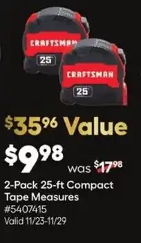 Lowe's 2-Pack 25-ft Compact Tape Measures offer
