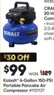 Lowe's Kobalt 6-Gallon 150-PSI Portable Pancake Air Compressor offer
