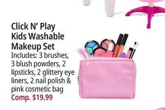Ocean State Job Lot Click n' play kids' washable makeup set with pink cosmetic kit tote bag offer
