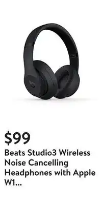 Walmart Beats studio3 wireless noise cancelling headphones with apple w1 headphone chip- matte black offer