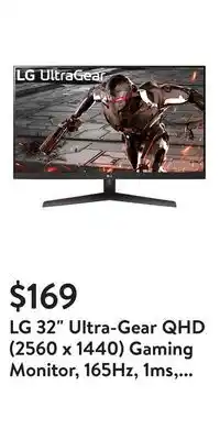 Walmart Lg 32 ultra-gear qhd (2560 x 1440) gaming monitor, 165hz, 1ms, black 32gn600-b.aus, new offer