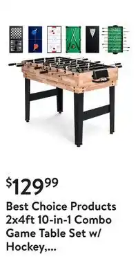 Walmart Best choice products 2x4ft 10-in-1 combo game table set w/ hockey, foosball, pool, shuffleboard, ping pong - natural offer