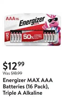 Walmart Energizer max aaa batteries (16 pack), triple a alkaline batteries offer