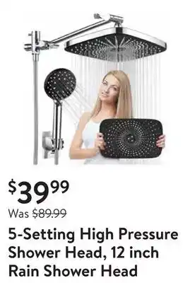 Walmart 5-setting high pressure shower head, 12 inch rain shower head with handheld and hose offer