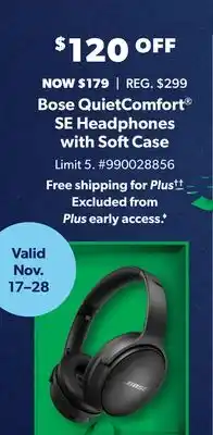 Sam's Club Bose quietcomfort se headphones with softcase offer