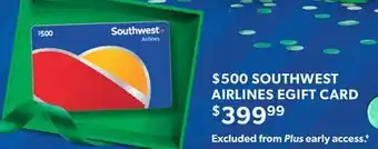 Sam's Club $500 southwest airlines egift card offer