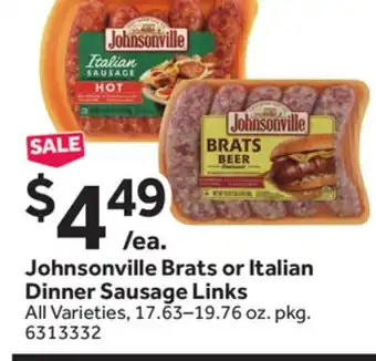 Stop&Shop Johnsonville brats or italian dinner sausage links offer