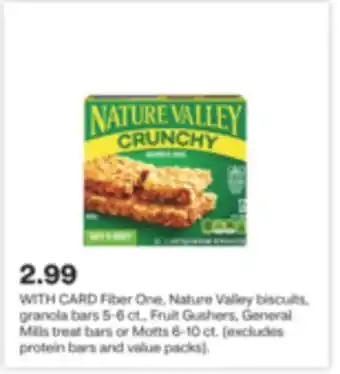 CVS Fiber one, nature valley biscuits, granola bars 5-6 ct., fruit gushers, general mills treat bars or motts 6-10 ct offer