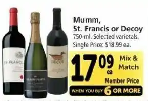 Safeway Mumm, St. Francis Or Decoy offer