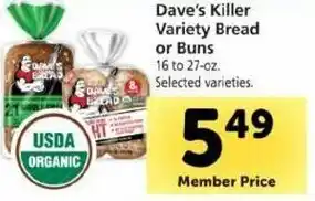 Safeway Dave's Killer Variety Bread Or Buns offer
