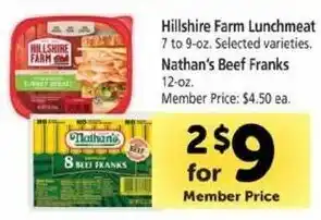 Safeway Hillshire Farm Lunchmeat, Nathan's Beef Franks offer