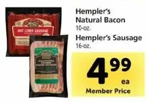 Safeway Hempler's Natural Bacon 10 oz, Hempler's Sausage 16 oz offer