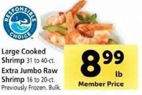 Safeway Large Cooked Shrimp, Extra Jumbo Raw Shrimp offer