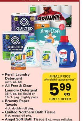 ACME Persil laundry detergent 40 fl. oz. btl., all free & clear laundry detergent 36 fl. oz. btl. liquid or 16 ct. pkg. mighty pac offer
