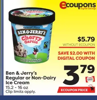 Weis Markets Ben & jerry's regular or non-dairy ice cream offer