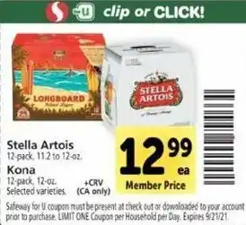Safeway Stella Artois, Kona offer