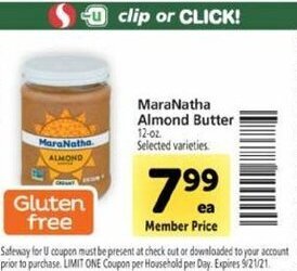 Safeway MaraNatha Almond Butter offer