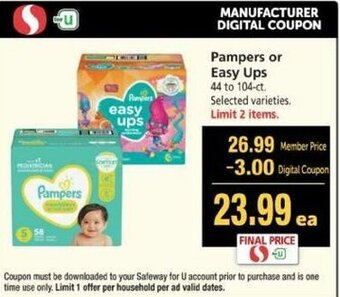 Safeway Pampers Or Easy Ups offer