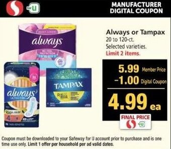 Safeway Always Or Tampax offer