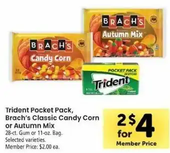 Safeway Trident Pocket Pack, Brach's Classic Candy Corn Or Autumn Mix offer