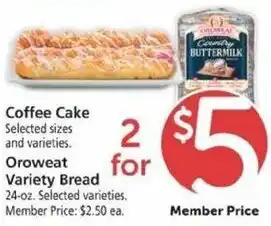 Safeway Coffee Cake, Oroweat Variety Bread offer