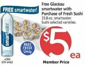 Safeway Free Glacéau Smartwater With Purchase Of Fresh Sushi offer