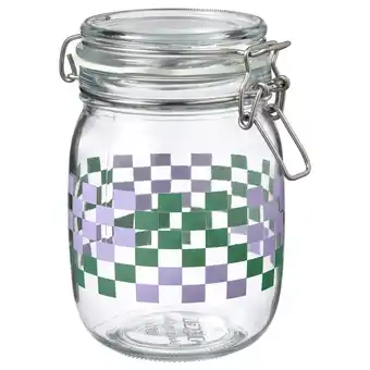 Ikea Korken jar with lid, clear glass patterned/bright green lilac, 34 oz offer