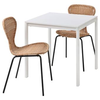 Ikea Melltorp / älvsta table and 2 chairs, white white/rattan black, 29 1/2x29 1/2 offer