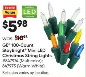 Lowe's GE 100-Count StayBright Mini LED Christmas String Lights offer