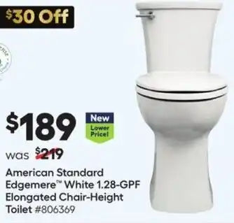 Lowe's American Standard Edgemere White 1.28-GPF Elongated Chair-Height Toilet offer