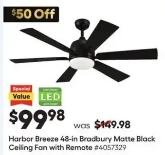 Lowe's Harbor Breeze 48-in Bradbury Matte Black Ceiling Fan with Remote offer