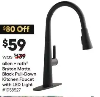 Lowe's allen + roth Bryton Matte Black Pull-Down Kitchen Faucet with LED Light offer